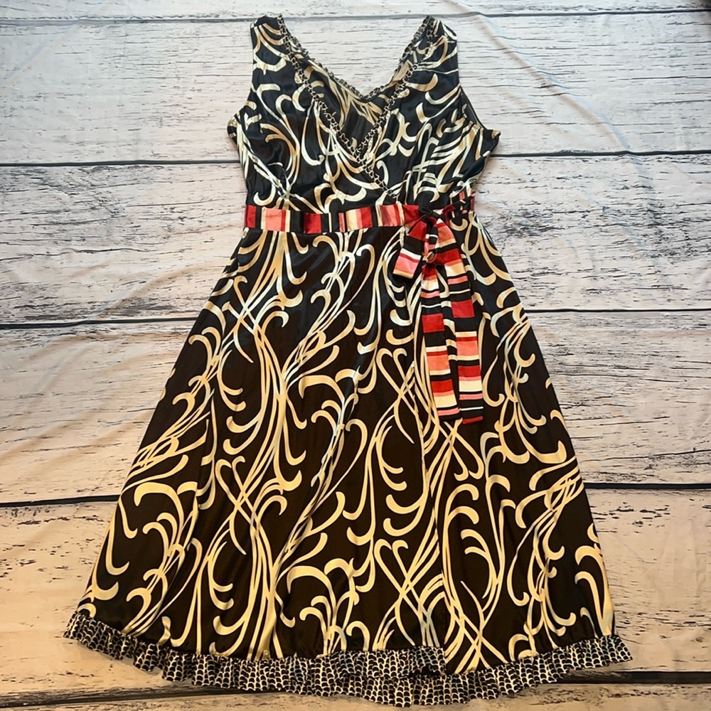 Wrap slip sleeveless black ivory dress Size 16